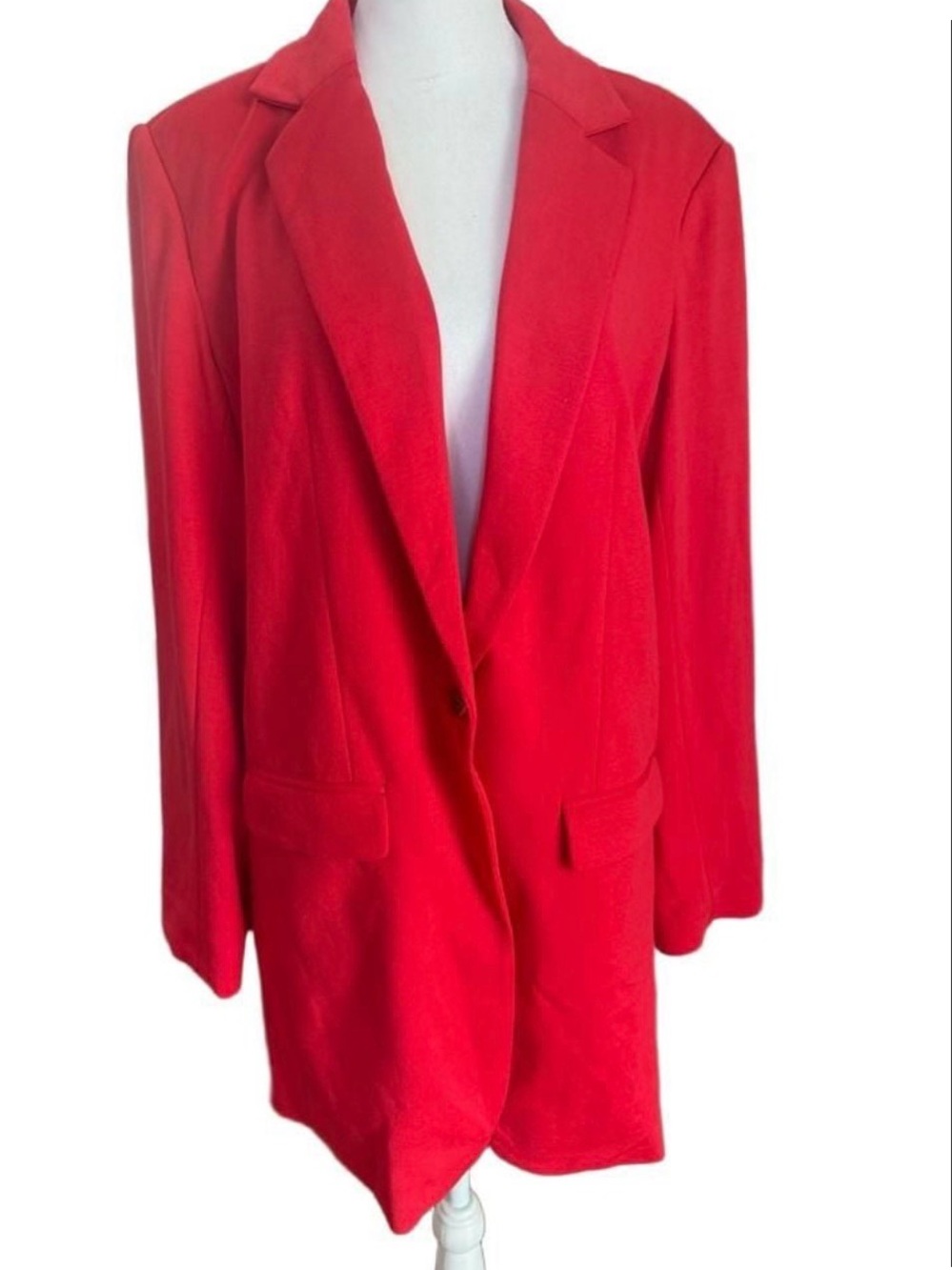 DG2 Diane Gilman Women’s L Red Longline Blazer Gold Crest Buttons Stretch